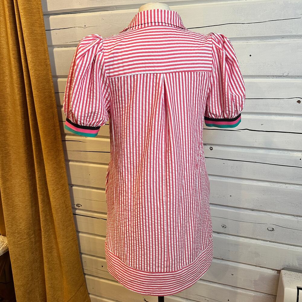 Entro by Anthropologie Coral Pink Striped Dress S NWT
